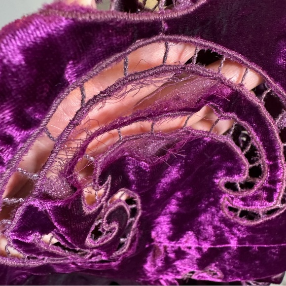 Anthropologie Velvet Cutwork Top V neck Plum XS - NOTE FLAW IN LISTING - Picture 11 of 12